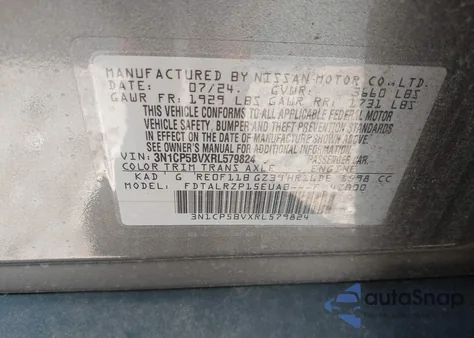 2024 Nissan Kicks S Xtronic Cvt z USA, uszkodzony, nr VIN 3N1CP5BVXRL579824